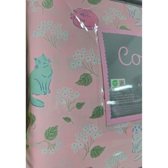 Colette Pink Cat Floral 6 Piece Sheet Set Queen NWT - Picture 5 of 6